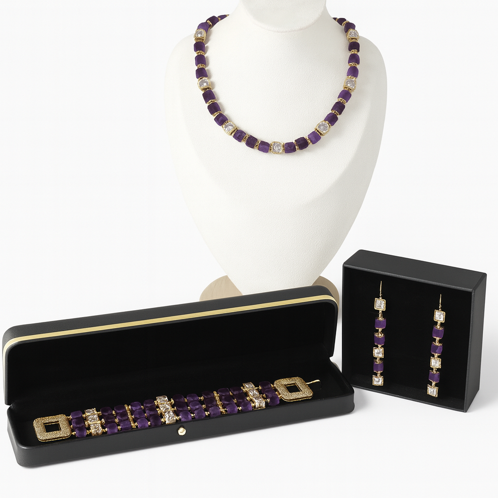 Collar “Imperial Amethyst” — amatista, circonias, baño en oro 18K
