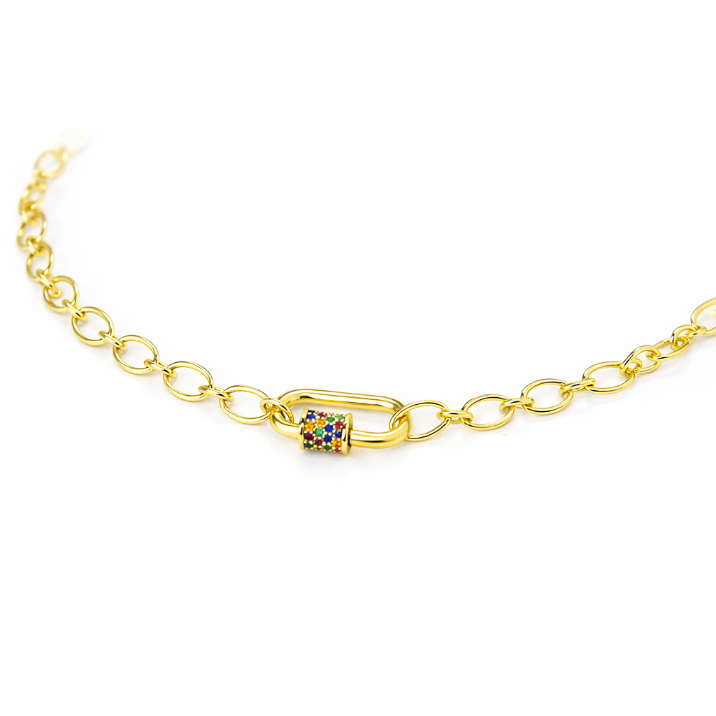 COLLAR CARABÍN COLOR – BAÑO DE ORO 18K CON CIRCONES MULTICOLOR