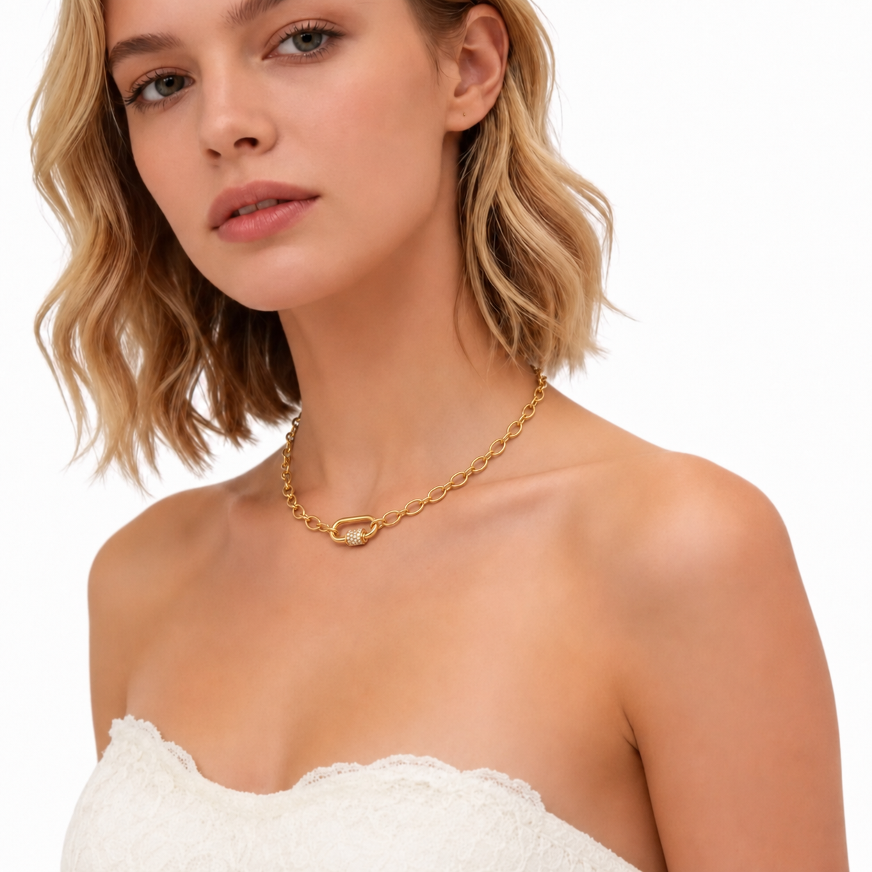 Collar Carabín con Circones Blancos 18K Ligior