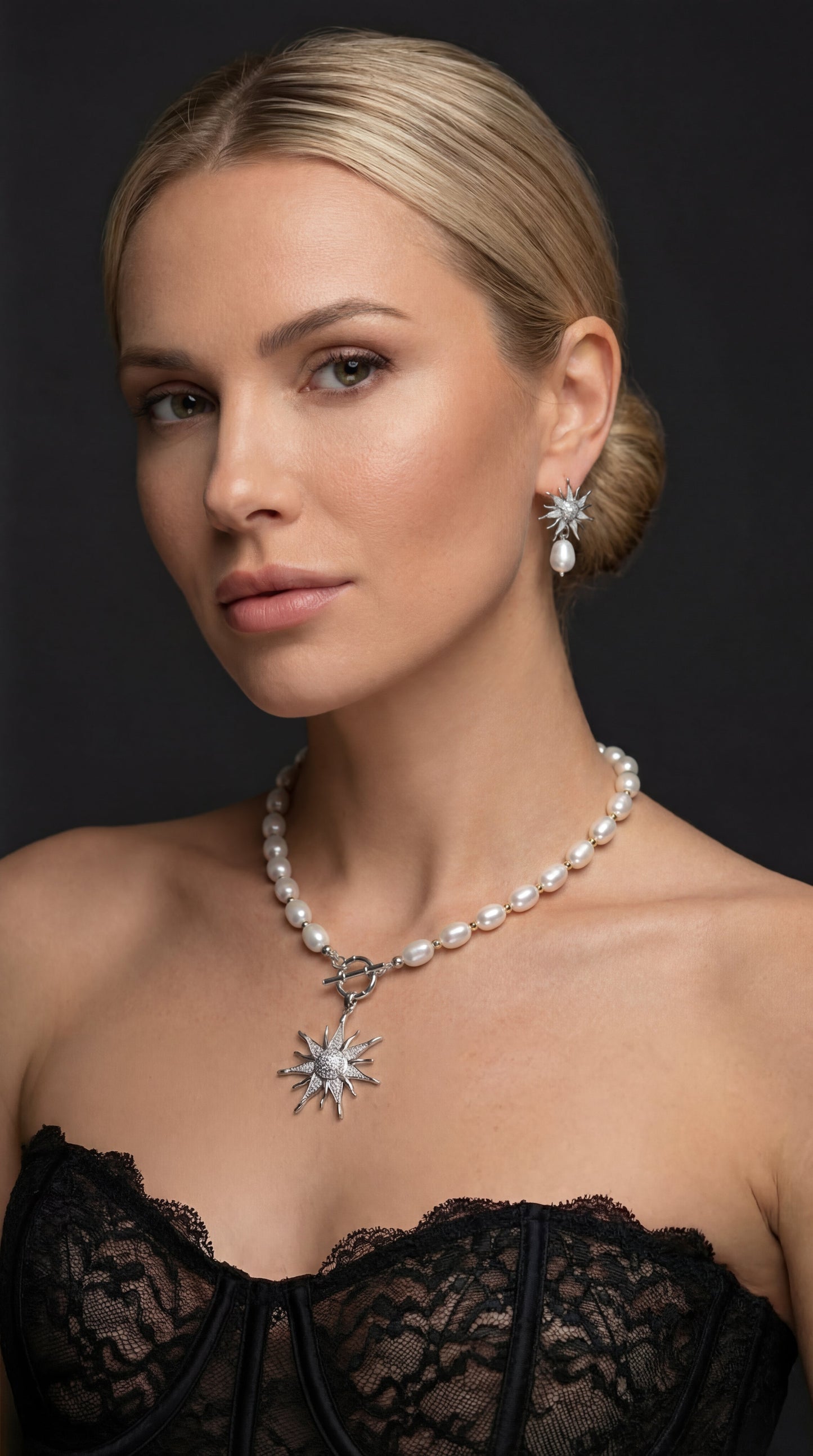 Conjunto Perlas Plateado Luz de Perla Ligior