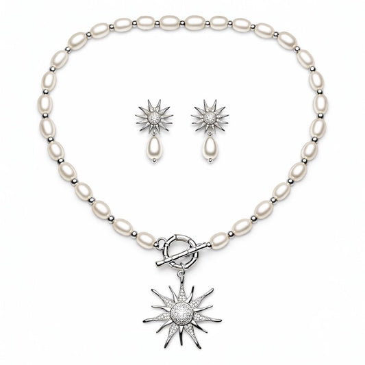 Conjunto Perlas Plateado Luz de Perla Ligior