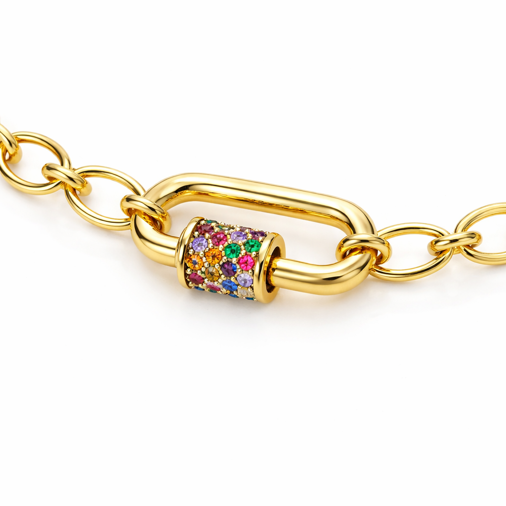 COLLAR CARABÍN COLOR – BAÑO DE ORO 18K CON CIRCONES MULTICOLOR