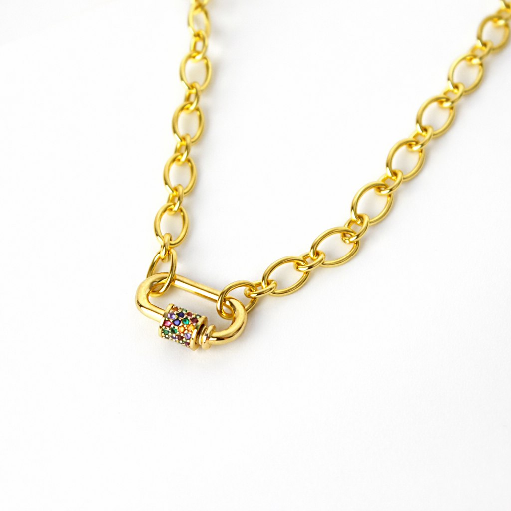 COLLAR CARABÍN COLOR – BAÑO DE ORO 18K CON CIRCONES MULTICOLOR