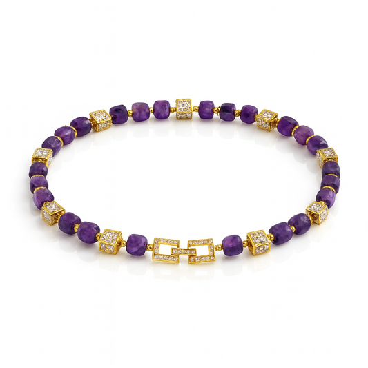 Collar “Imperial Amethyst” — amatista, circonias, baño en oro 18K
