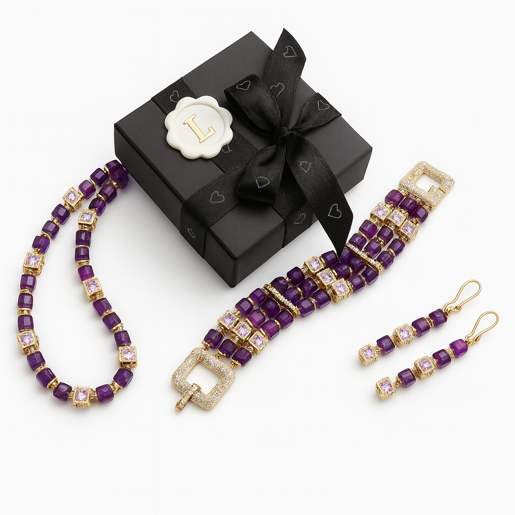 Collar “Imperial Amethyst” — amatista, circonias, baño en oro 18K