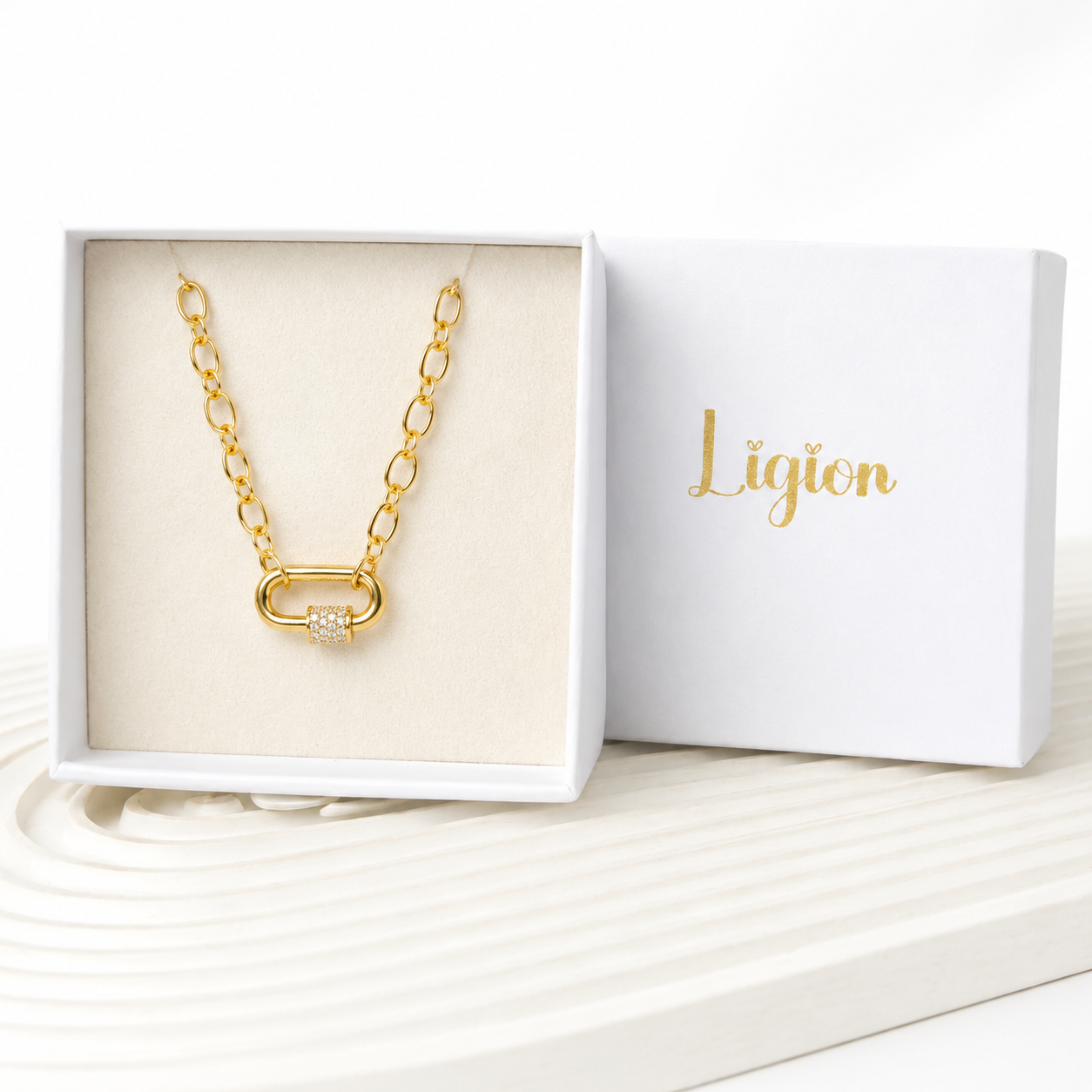 Collar Carabín con Circones Blancos 18K Ligior