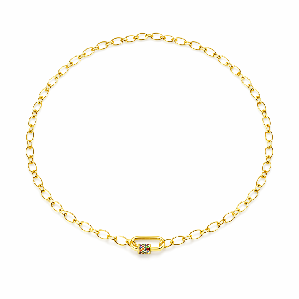 COLLAR CARABÍN COLOR – BAÑO DE ORO 18K CON CIRCONES MULTICOLOR