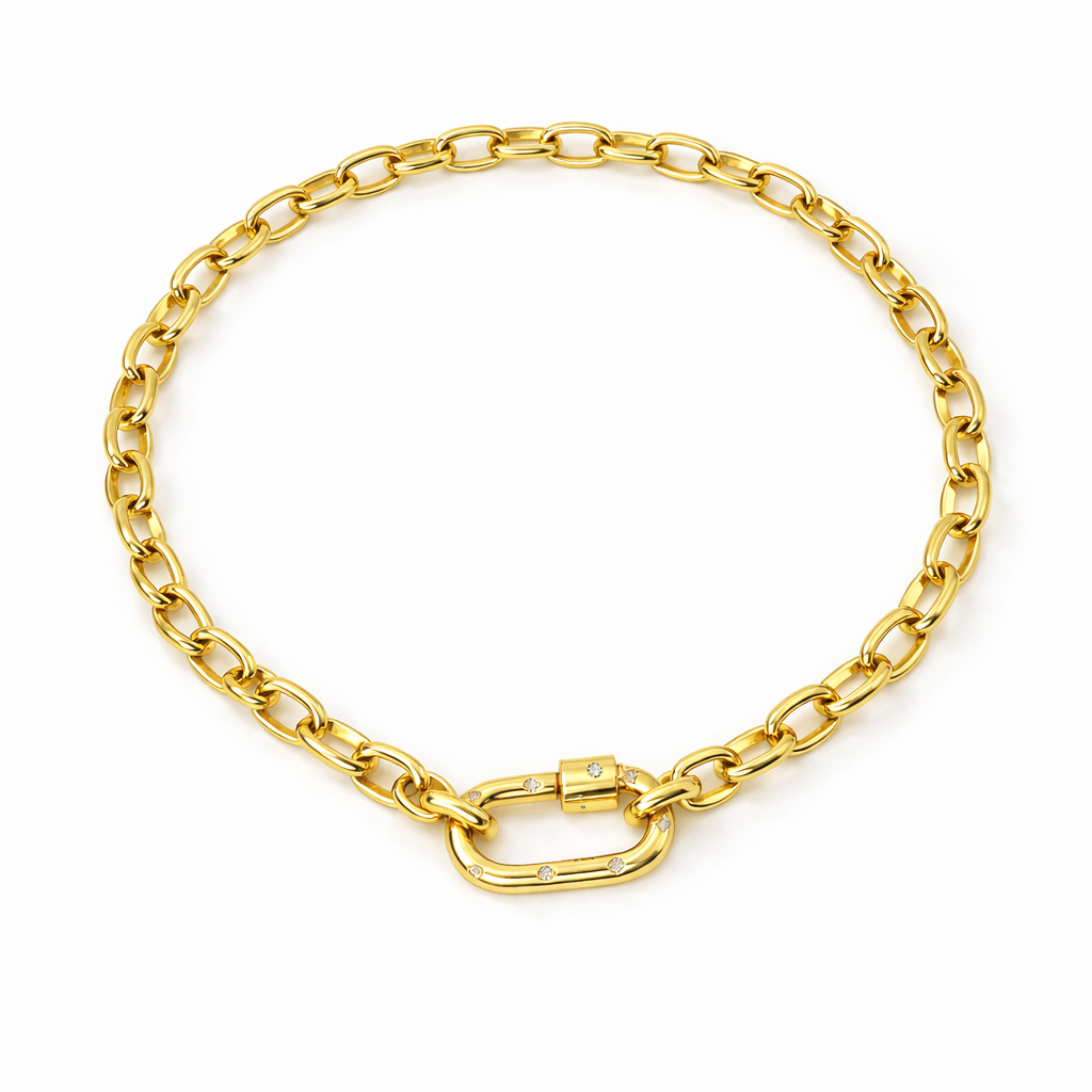 Collar Carabín Estrella – Baño de Oro 18K con Circones