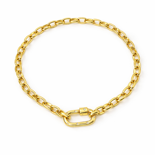Collar Carabín Estrella – Baño de Oro 18K con Circones
