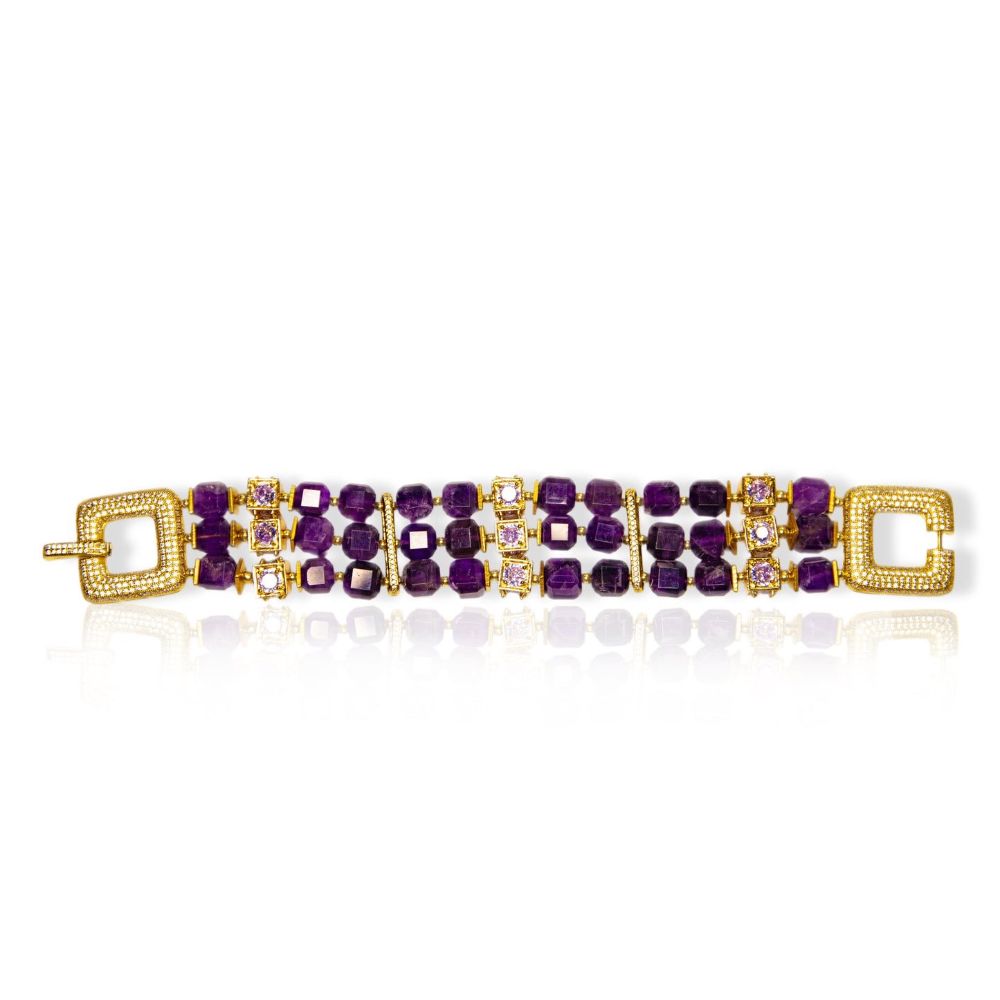 Pulsera triple “Imperial Amethyst” — amatista, circonias, baño en oro 18K