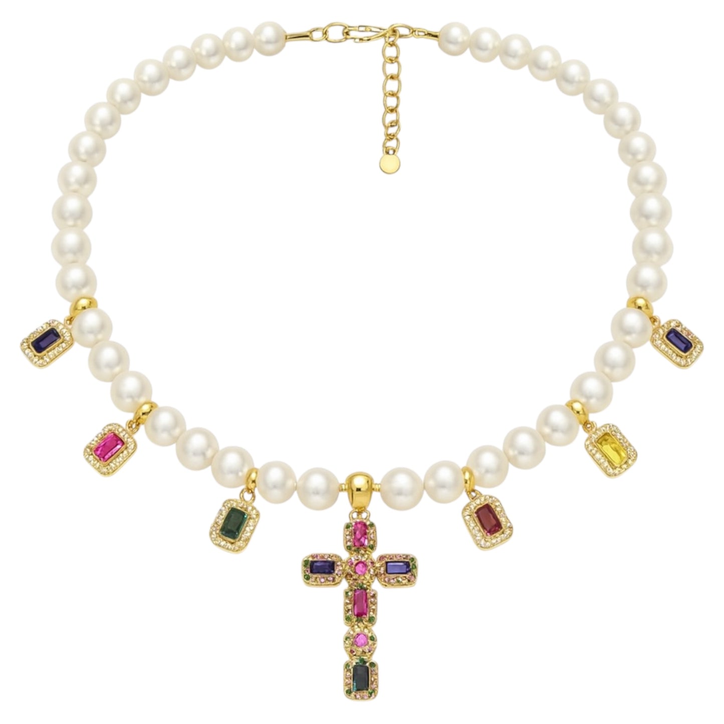 Collar de perlas con cruz de circonitas “Aura Sagrada”